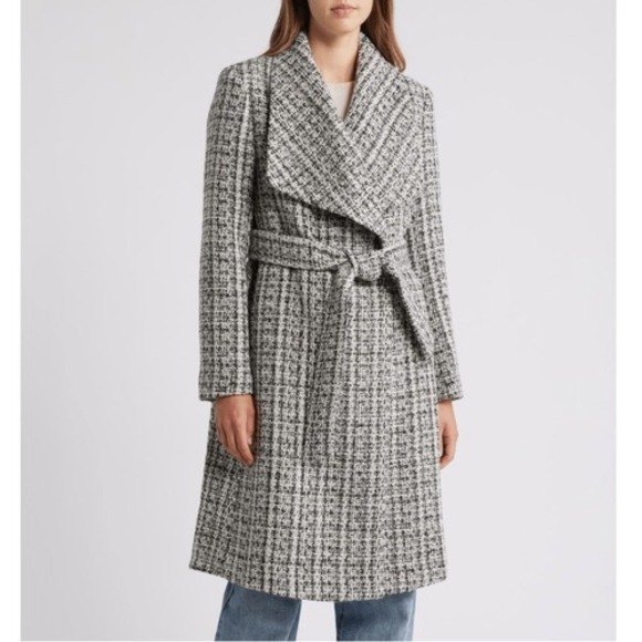 Sam Edelman Jackets & Blazers - Sam Edelman Tweed Drape Lapel Wrap Coat, Natural Tweed, Black Gray Size 8, NWT